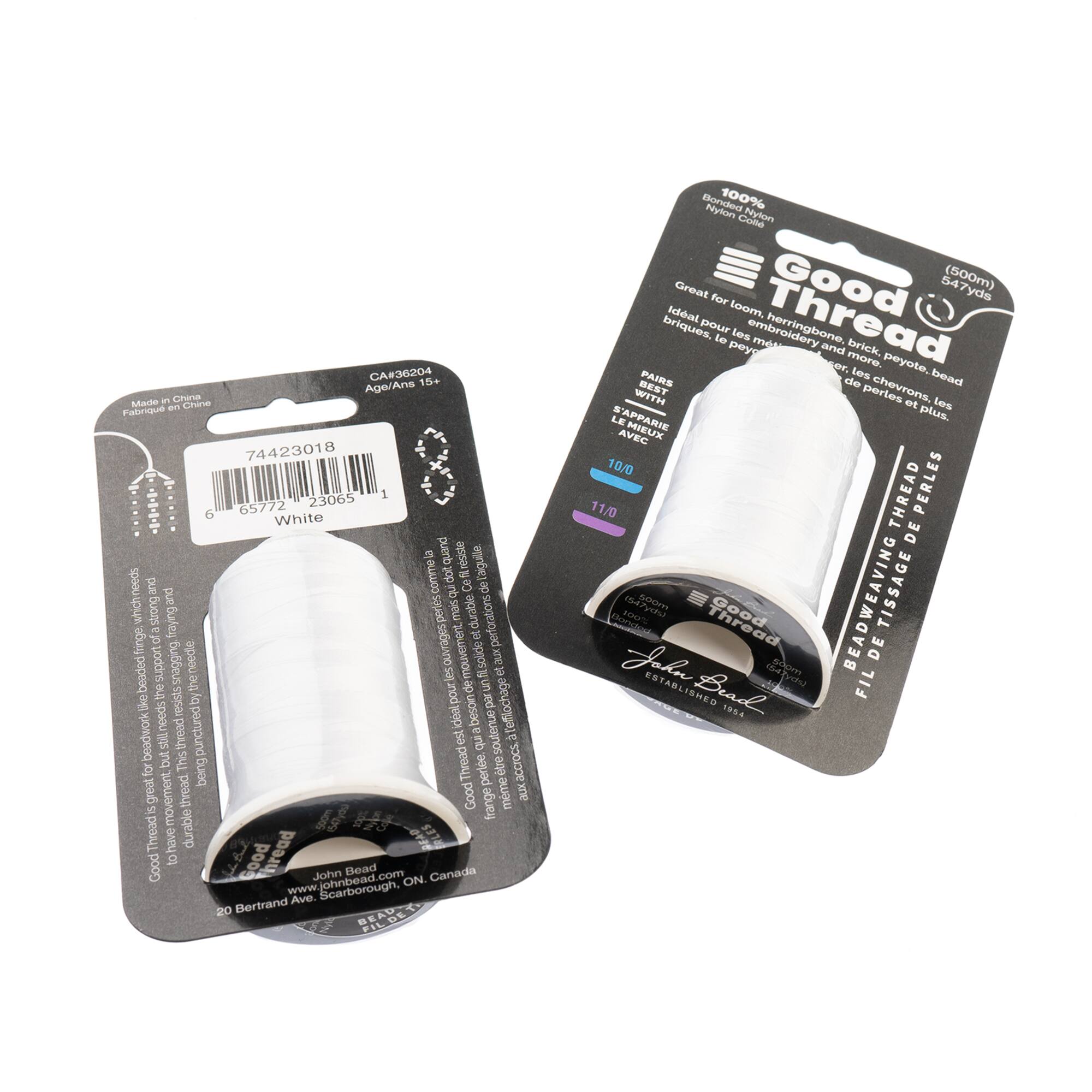 John Bead Good Thread White Bonded Nylon Beadweaving Thread, 547yd.